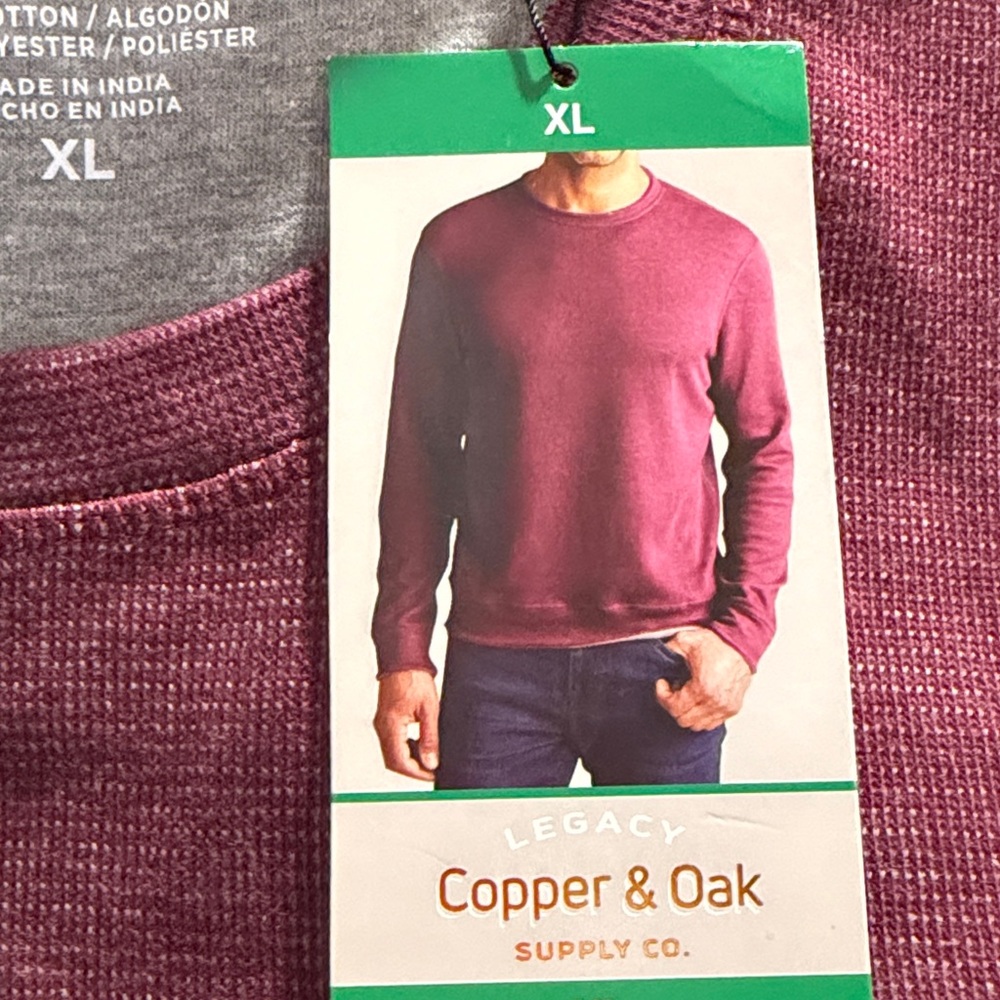 Copper & Oak Men’s Crew Pullover 75% Cotton Maroon size XL NWT